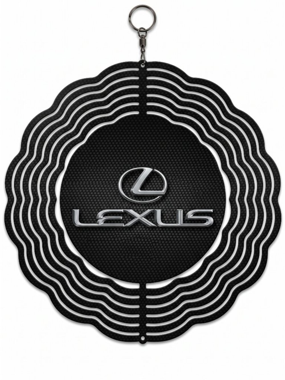 10" Lexus Emblem Metal Kinetic Wind Spinner - Hanging Carbon Yard Art Decor